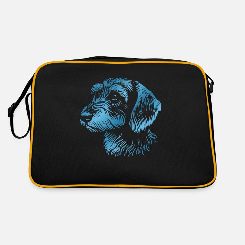 Wire-haired dachshund wire-haired dachshund drawing head blue - Retro Bag - black/gold