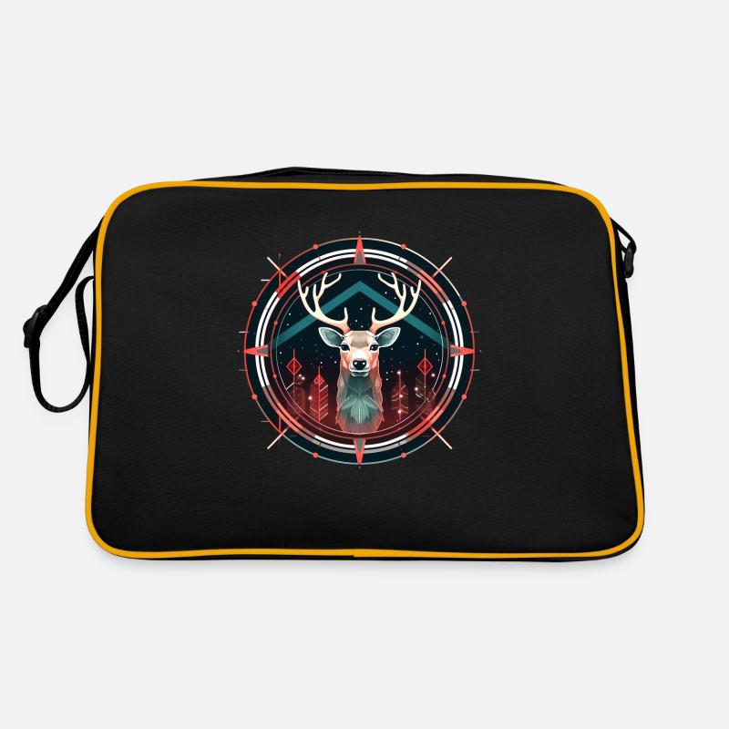 Hirsch in Ornament, Liebeshirsche - Retro Tasche - Schwarz/Gold