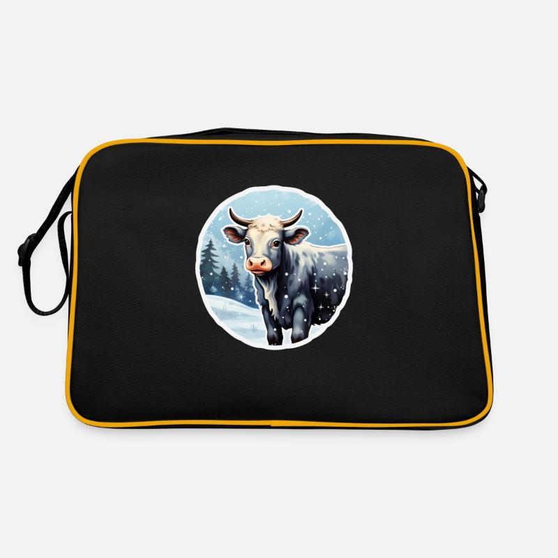 Cattle on a wintry alpine pasture Retro Bag