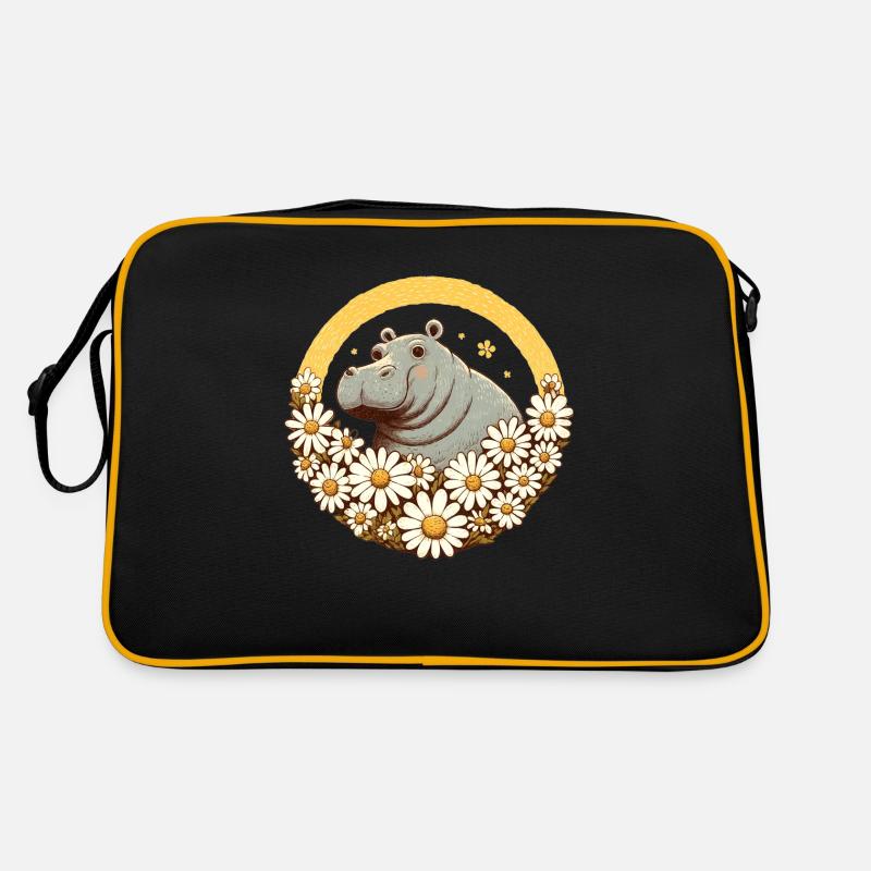 Nilpferd Gänseblümchen - Retro Tasche - Schwarz/Gold