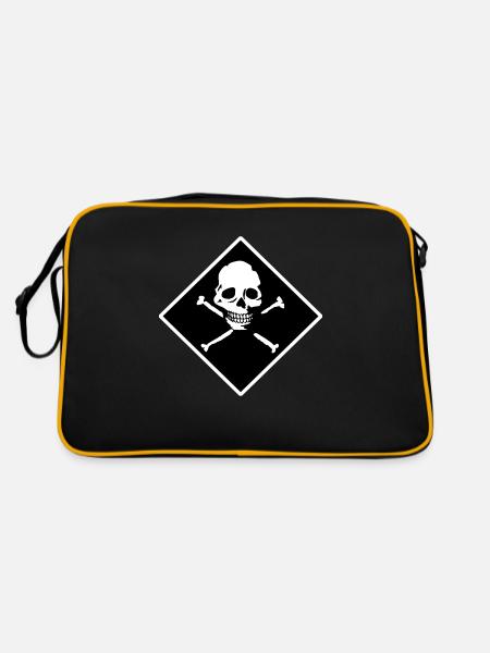 Schädel und Knochen - Retro Tasche - Schwarz/Gold - Hinten