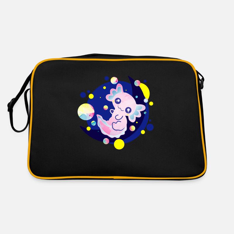Cute Axolotl on Moon Flying Bubbles Bubbles Retro Bag
