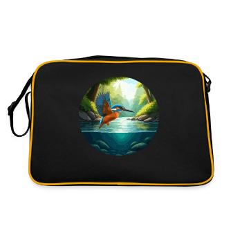 Kingfisher flies above stream - Retro Bag - black/gold - Back
