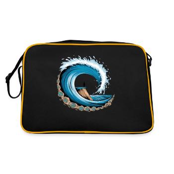 Friedliche Meereswelle mit Surf-Vibes - Retro Tasche - Schwarz/Gold - Hinten