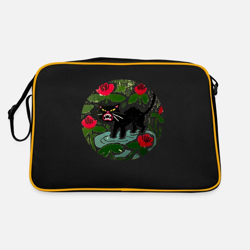 Schwarze Katze & Mohnblumen Retro Tasche