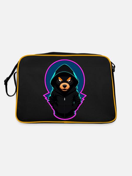 Böser Teddybär Mit Hoodie - Retro Tasche - Schwarz/Gold - Hinten