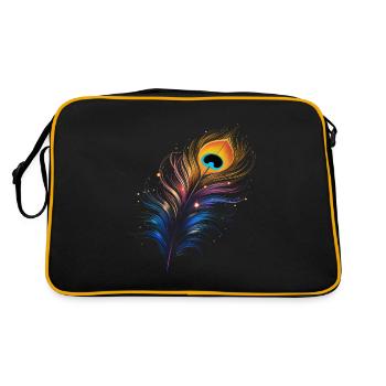 Colorful Peacock Feather, Bird, Feather, Single, Pattern - Retro Bag - black/gold - Back