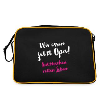 Wir essen jetzt Opa - Satzzeichen retten Leben - Retro Tasche - Schwarz/Gold - Hinten