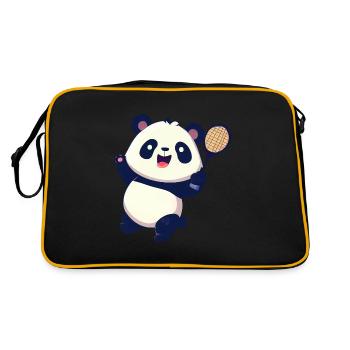 Panda bear plays badminton tennis and laughs - Retro Bag - black/gold - Back