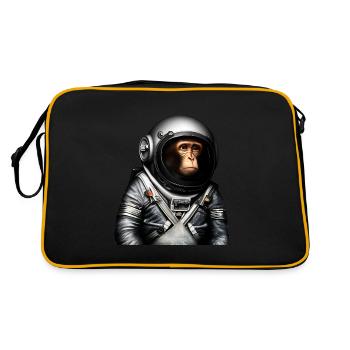 Weltraum Astronaut Affe - Retro Tasche - Schwarz/Gold - Hinten
