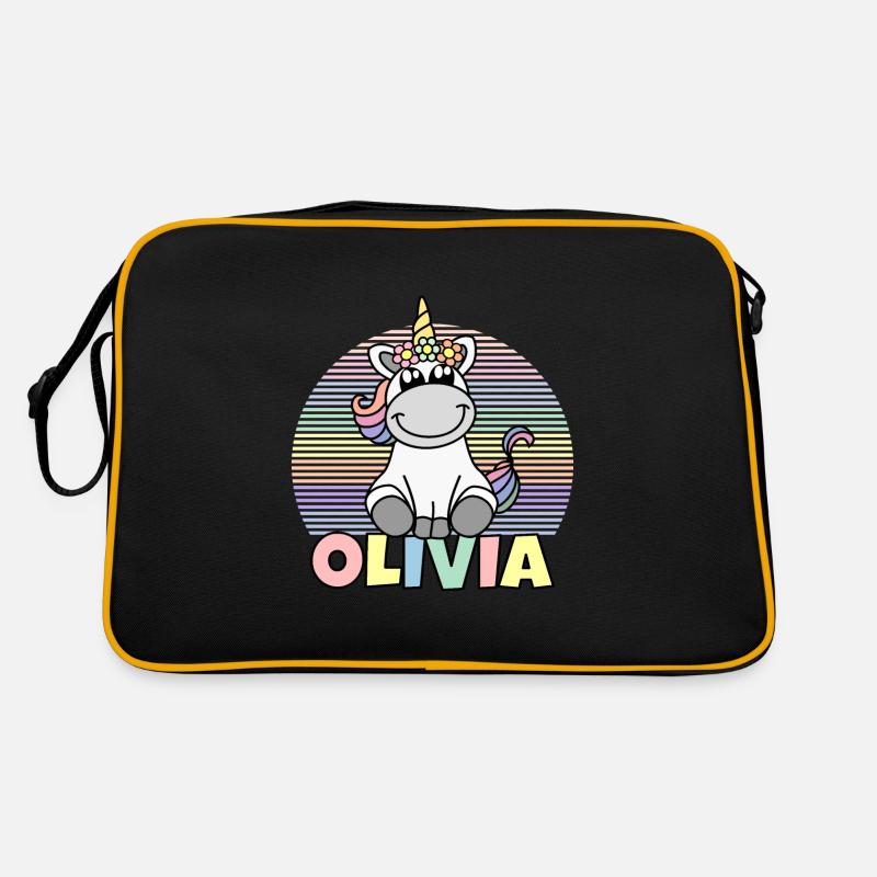 Nom de la licorne Olivia - Sac Retro - noir/or