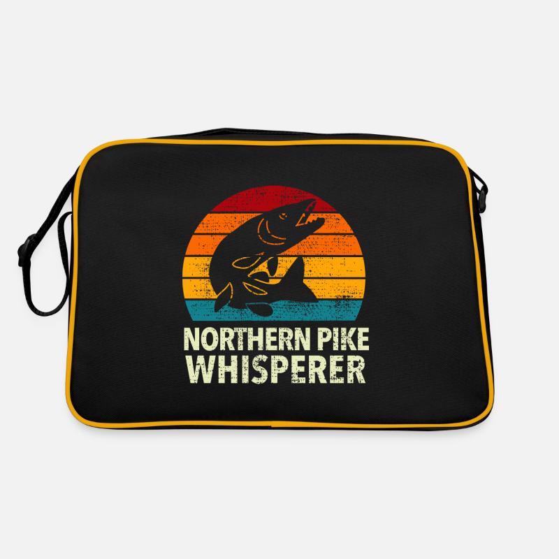 Brochet dans l'espace pêche sportive et pêcheur pê - Sac Retro - noir/or