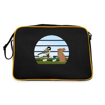 Kohlmeise Vogel Kaninchen Ostern Frühling - Retro Tasche - Schwarz/Gold - Hinten