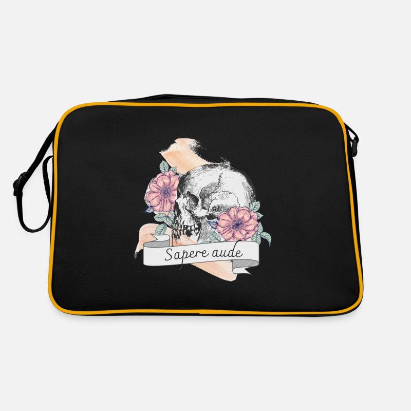 Crâne avec bannière Sapere Aude et roses - Sac Retro - noir/or