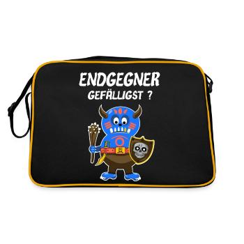 Endgegner im Rollenspiel gefälligst - T Shirt - Retro Tasche - Schwarz/Gold - Hinten