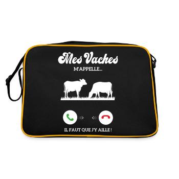 Dicton Drôle De Vache Agriculteur Mes Vaches - Sac Retro - noir/or - Dos