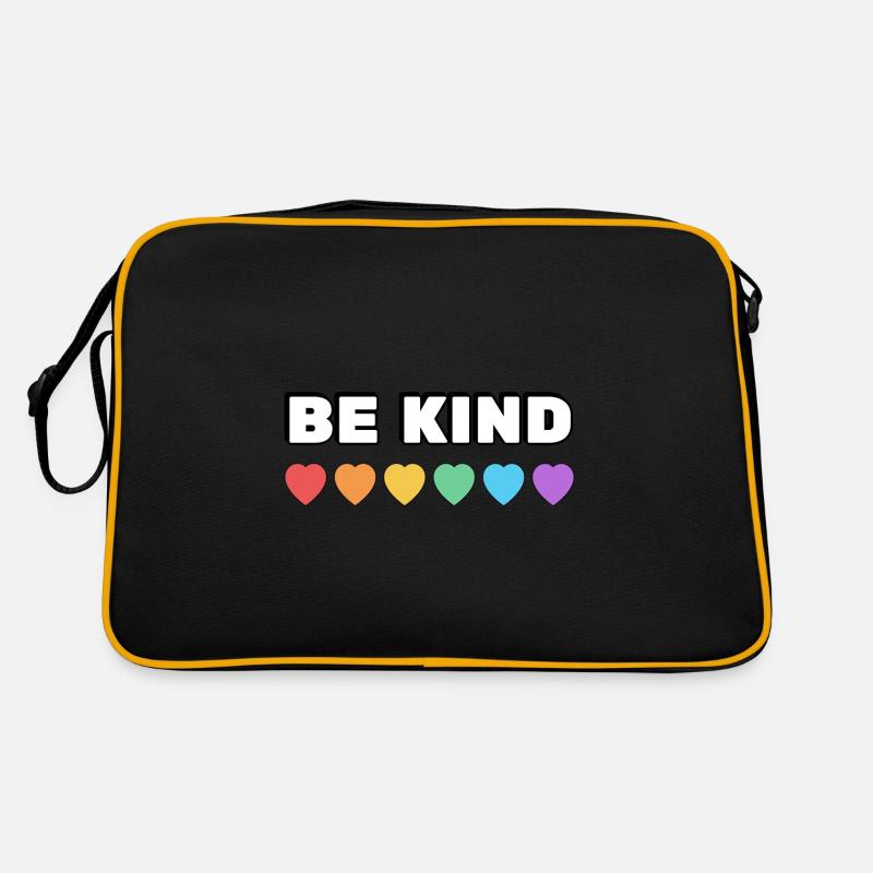 Sei freundlich Regenbogenherzen LGBT Stolz Retro Tasche