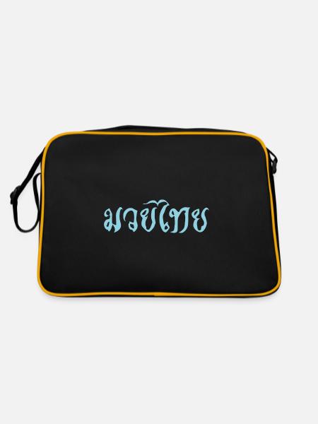 Muay thai Schriftzeichen in Blau für den Thaiboxer - Retro Tasche - Schwarz/Gold - Hinten