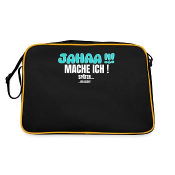Jahaa Mach Ich Später vielleicht Spruch Sarkasmus - Retro Tasche - Schwarz/Gold - Hinten