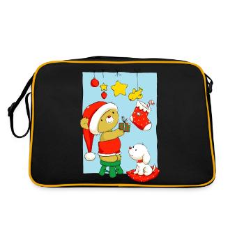 Christmas Bear doing Christmas decorations - Retro Tasche - Schwarz/Gold - Hinten