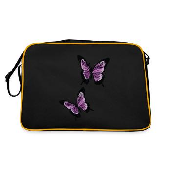 Lila / Flieder Schmetterlinge - Retro Tasche - Schwarz/Gold - Hinten