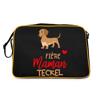 Maman Teckel Cadeau Humour Personnalisé - Sac Retro - noir/or - Dos