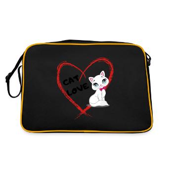 Katze Herz Haustier Liebhaber Geschenkidee - Retro Tasche - Schwarz/Gold - Hinten