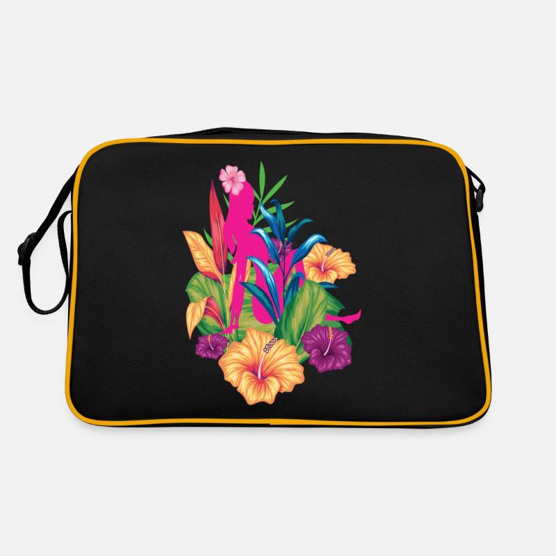 Blumenfrau Bunt - Retro Tasche - Schwarz/Gold