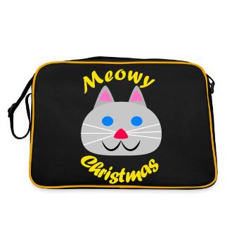 Meowy Christmas (fröhliche Weihnachten) - Retro Tasche - Schwarz/Gold - Hinten