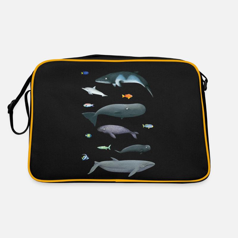 Patterns with whales and fish / underwater world - Retro Bag - black/gold