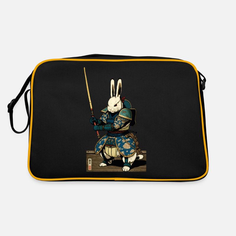 Lapin japonais en armure de samouraï de style ukiyo-e - Sac Retro - noir/or