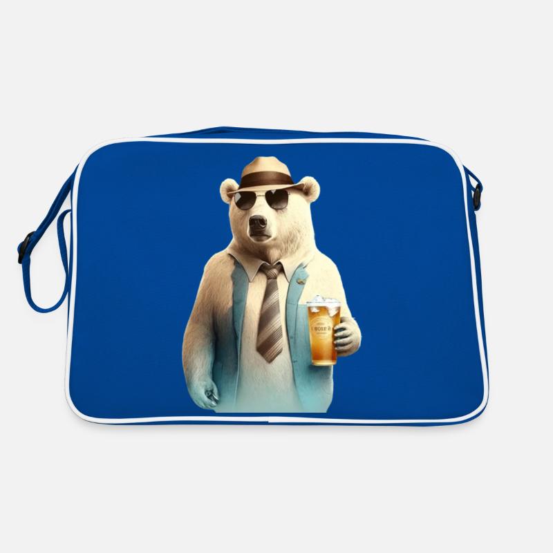 Cooler Eisbär mit Sonnenbrille und Bier Retro Tasche
