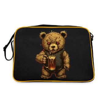 Horror Teddybär mit Bierglas und bösem Blick - Retro Tasche - Schwarz/Gold - Hinten
