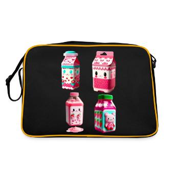 Kawaii Erdbeermilch Karton - lecker! - Retro Tasche - Schwarz/Gold - Hinten