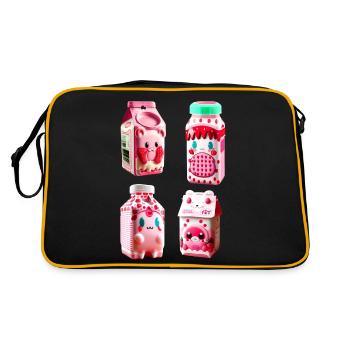 kawaii erdbeere milch karton lecker - Retro Tasche - Schwarz/Gold - Hinten