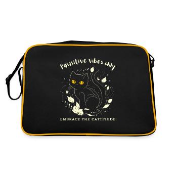 "Nur Pawsitive-Vibes" - Retro Tasche - Schwarz/Gold - Hinten