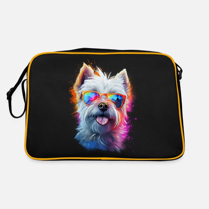 Yorkshire Terrier Hund mit Brille - Retro Tasche - Schwarz/Gold