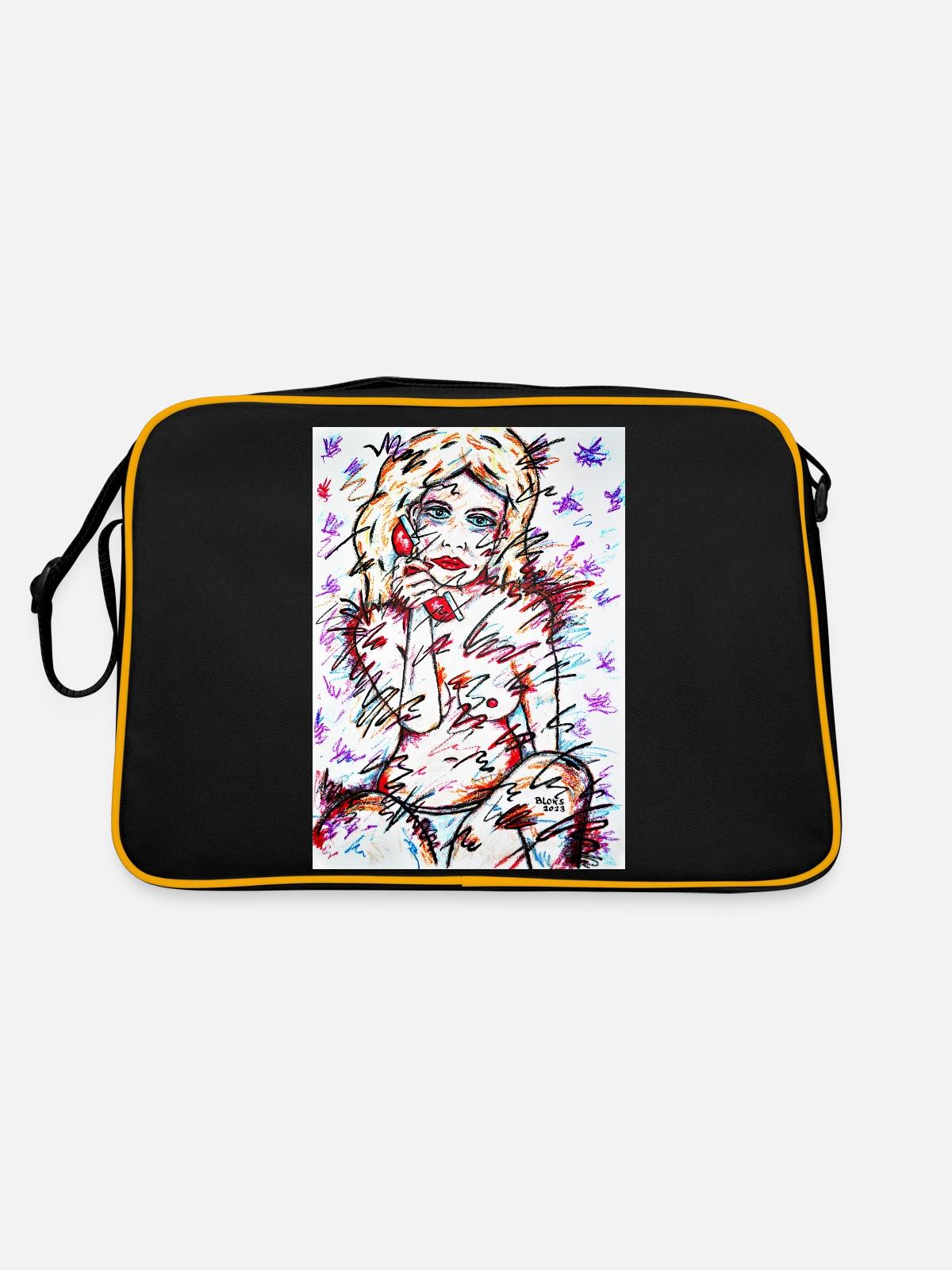 Telefonmädchen - Retro Tasche - Schwarz/Gold - Hinten