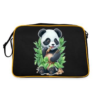Panda bear eats bamboo - Retro Bag - black/gold - Back