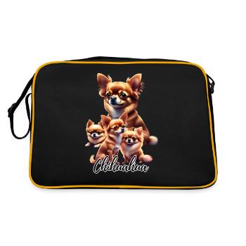 4 Chihuahua Motiv auf Shirts und Accessoires - Retro Tasche - Schwarz/Gold - Hinten