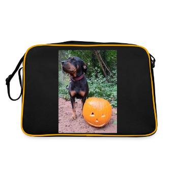 Kürbis Hund Halloween Herbst - Retro Tasche - Schwarz/Gold - Hinten