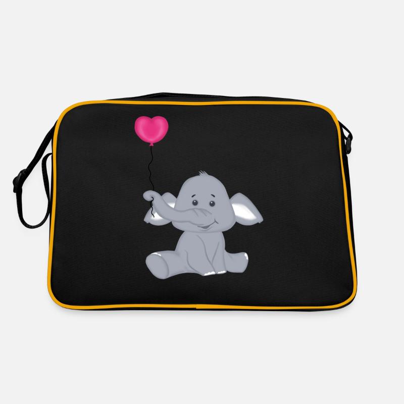Bébé éléphant avec montgolfière coeur - Sac Retro - noir/or