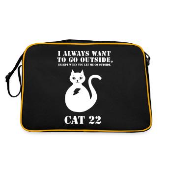 Cat 22 (weiße Katze für dunkle Hintergründe) - Retro Tasche - Schwarz/Gold - Hinten