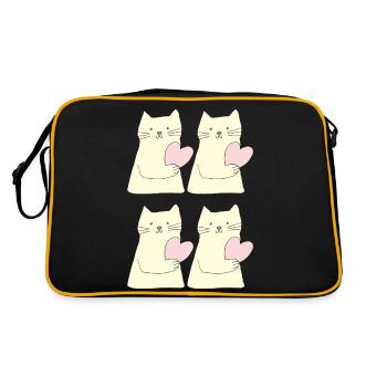 katze 4fach herz - Retro Tasche - Schwarz/Gold - Hinten