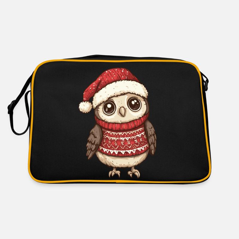 Eule Weihnachten - Retro Tasche - Schwarz/Gold