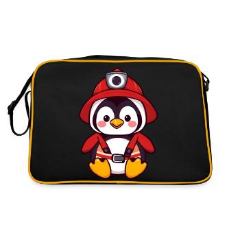 Brave Penguin Firefighter Rescuing - Retro Bag - black/gold - Back