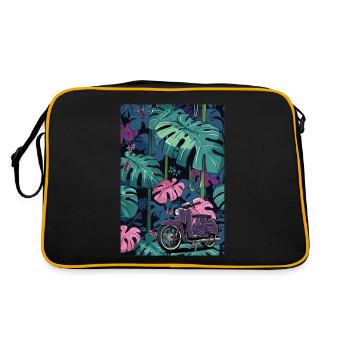 Schwalbe (lila) // Illustration - Retro Tasche - Schwarz/Gold - Hinten