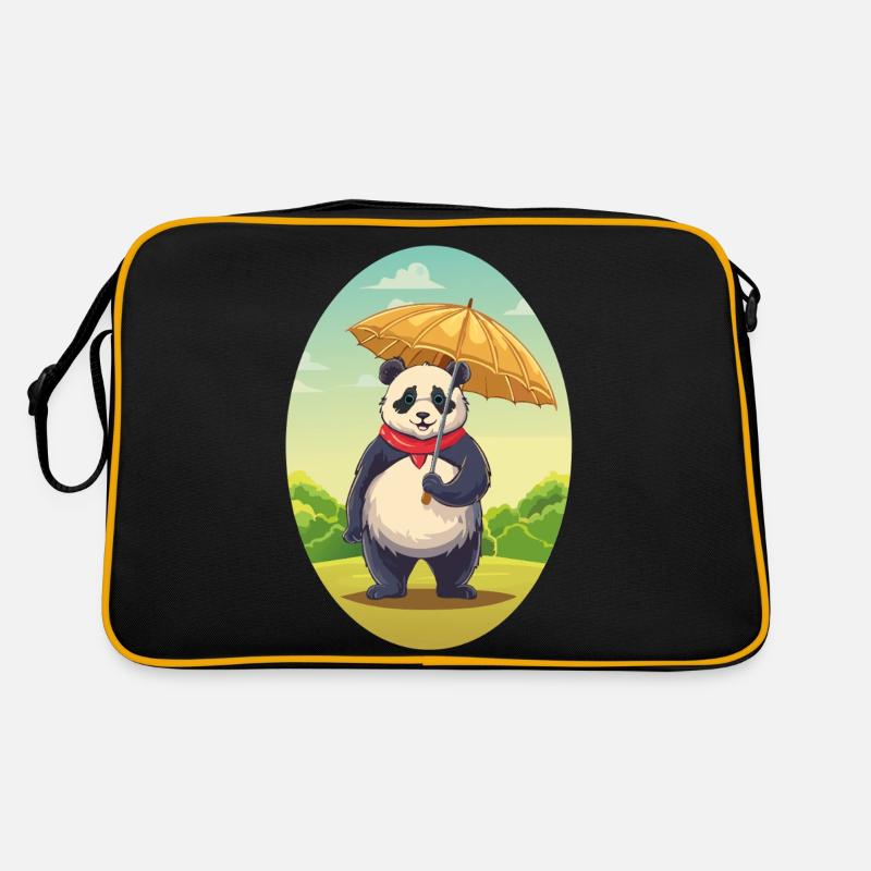 Charmanter Panda mit Regenschirm Retro Tasche