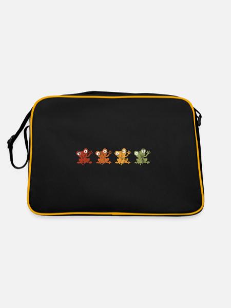Frosch Frösche Geschenk für Kinder Lustig Witzig - Retro Tasche - Schwarz/Gold - Hinten