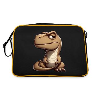 Skeptischer neugieriger T-Rex Dinosaurier - Retro Tasche - Schwarz/Gold - Hinten